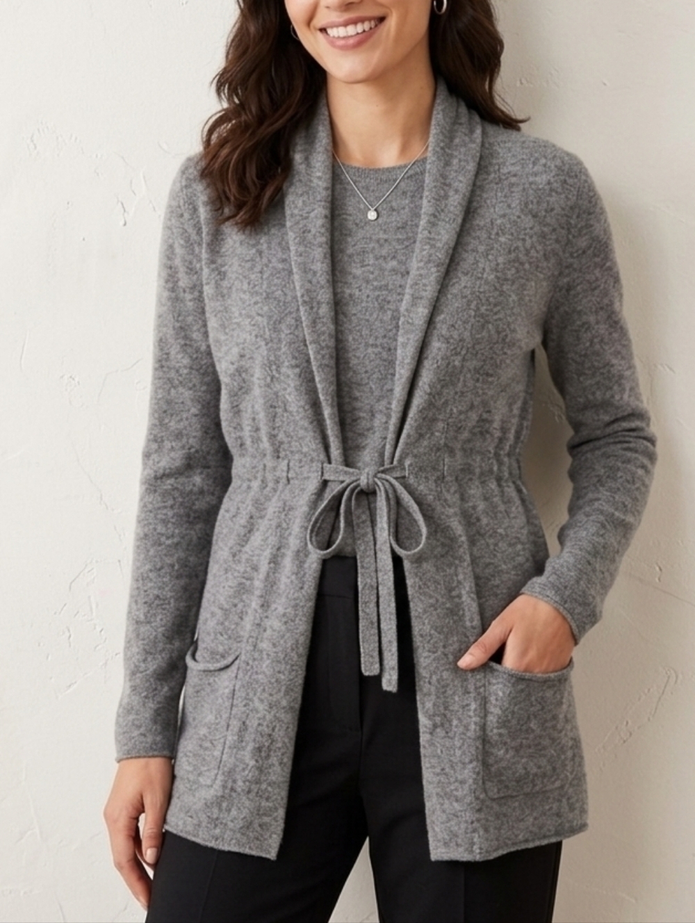 Vince Cashmere Sweater Open Front Drawstring Cardigan - Gray - Small